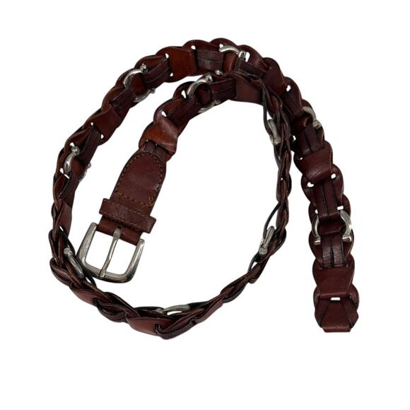 Vintage Y2K Brown Leather Braided Chain Belt Capezio M L 40” Boho Indie Grunge - Picture 2 of 6